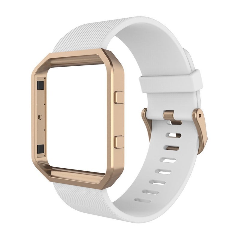 Simpeak Sport Band Compatible with Fitbit Blaze Smartwatch Sport Fitness, Silicone Wrist Band with Meatl Frame Replacement for Fitbit Blaze Men Women, Small, White Rose Gold Frame - Image 1